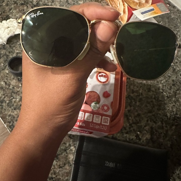 Ray-Ban Gold and Black Sunglasses with Aviator Style and Anti-Glare Lenses
